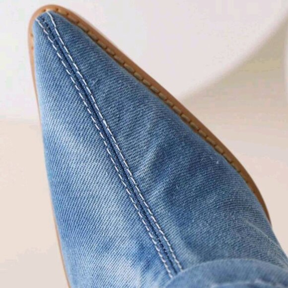 Cowboy Boots New Hole Denim Pointed Toe Knee-High Boots Women Vintage Shaft Boot - Picture 4 of 7